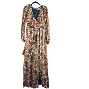 Olia Maxi Dress Long Sleeves Fall Floral Ruffles V Neck Size Large NWT